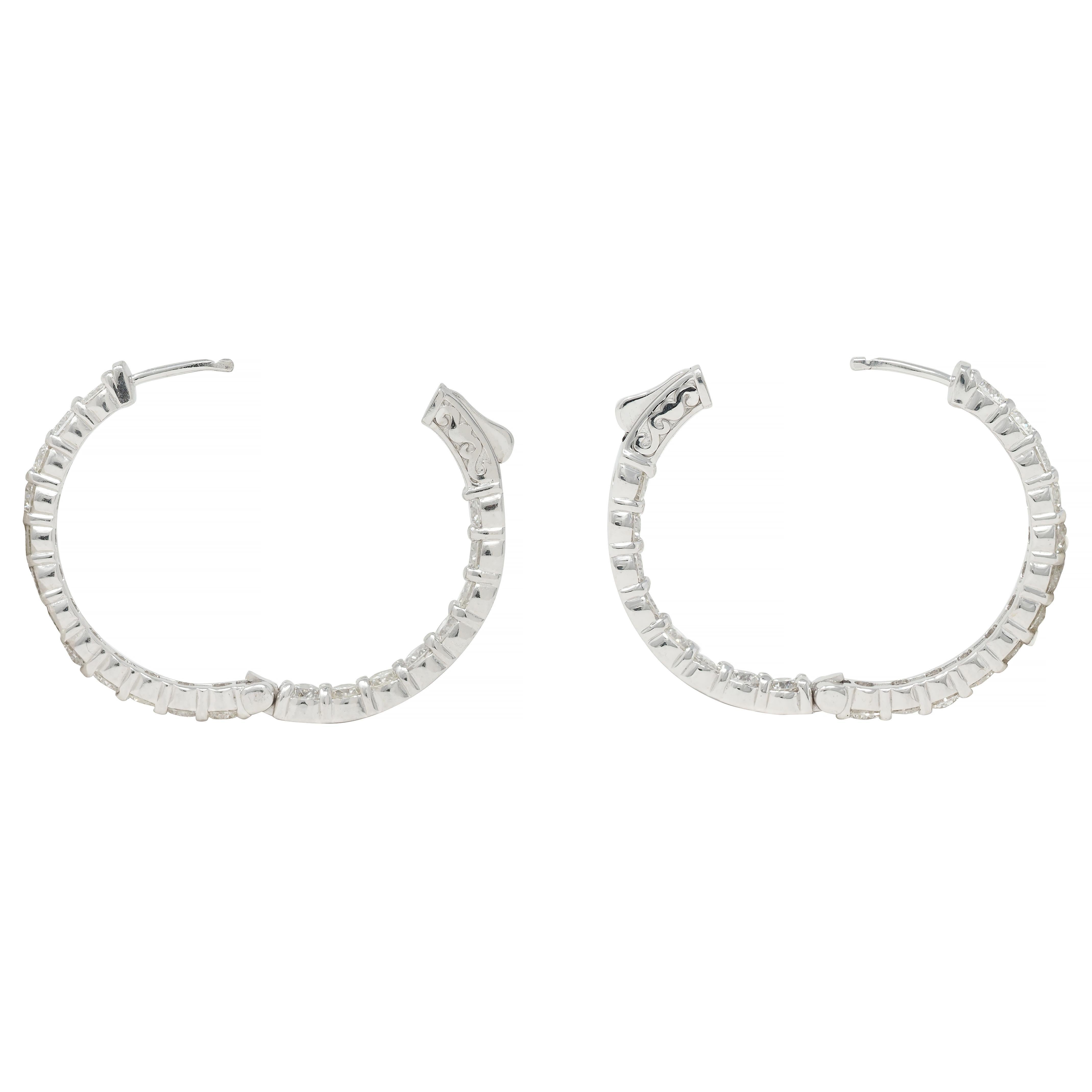 Contemporary 5.26 CTW Diamond 14 Karat White Gold Inside Outside Hoop Earring 1