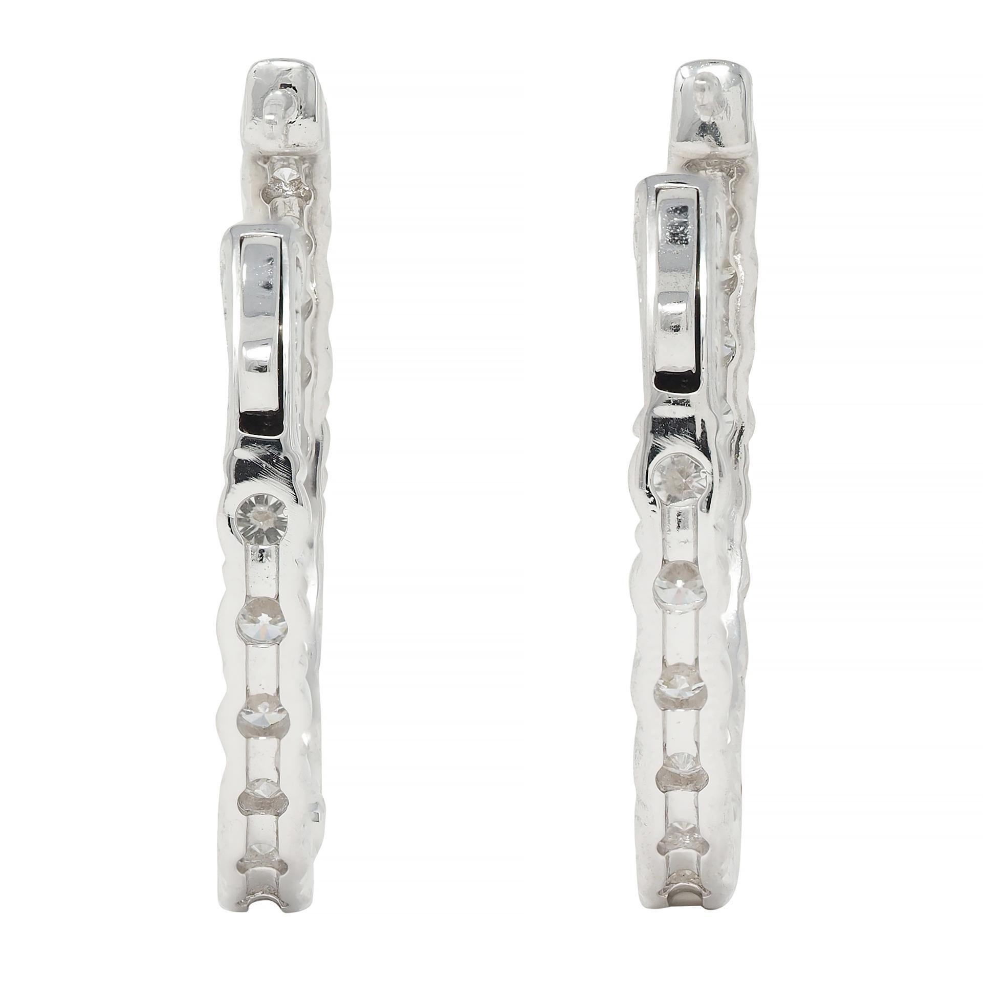 Contemporary 5.26 CTW Diamond 14 Karat White Gold Inside Outside Hoop Earring 2