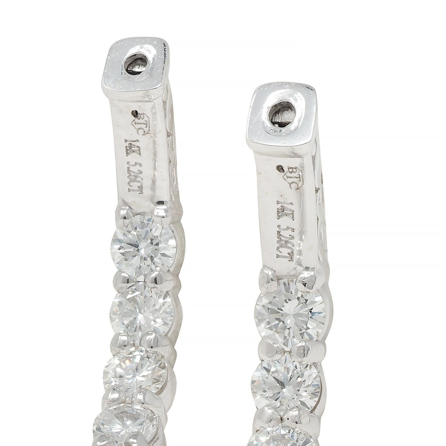 Contemporary 5.26 CTW Diamond 14 Karat White Gold Inside Outside Hoop Earring 3