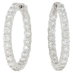 Contemporary 5.26 CTW Diamond 14 Karat White Gold Inside Outside Hoop Earring