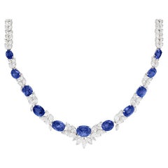 Contemporary 53.72ct Sapphire and Diamond Necklace and Earring Suite