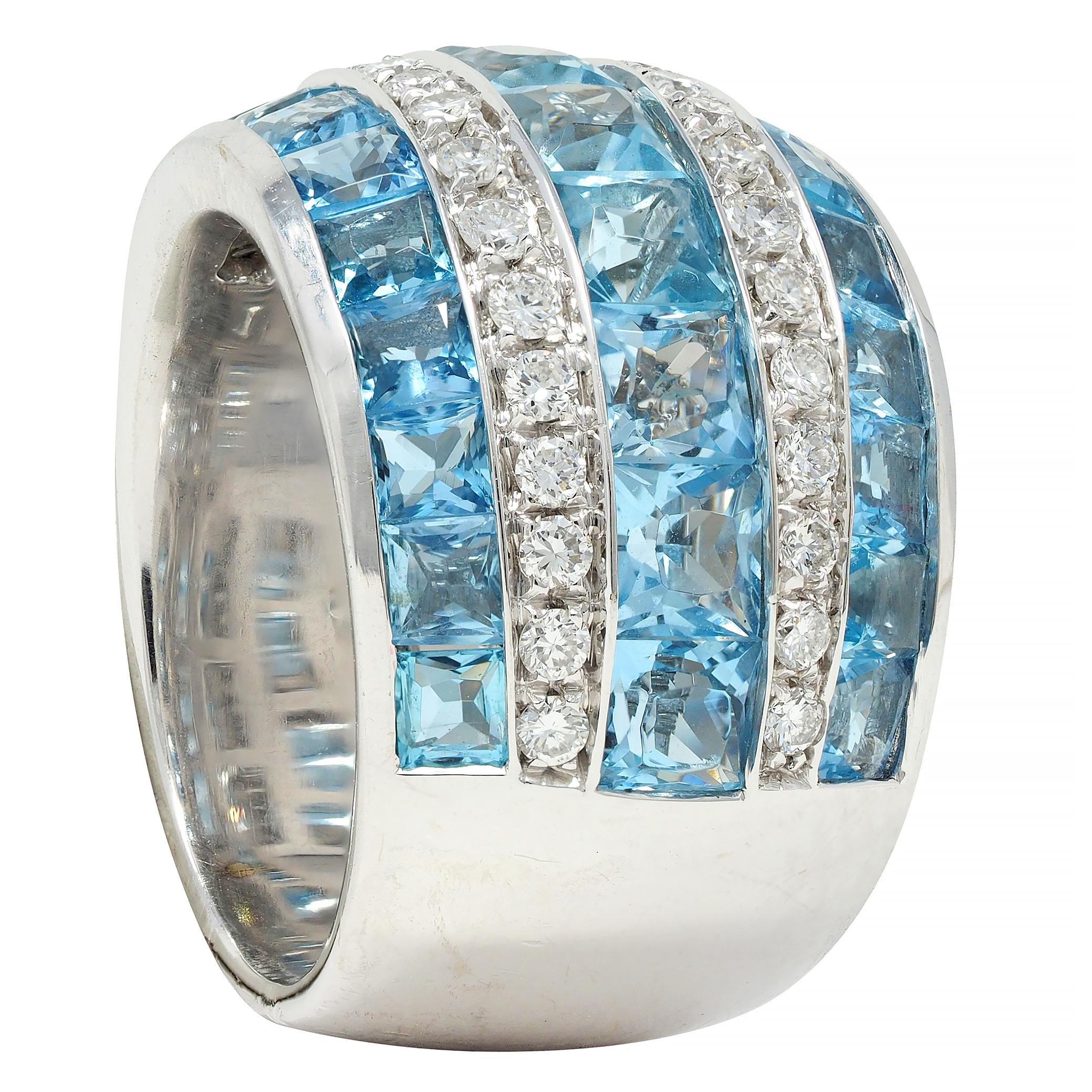 Contemporary 5.40 CTW Aquamarine Diamond 18 Karat White Gold Band Ring en vente 6