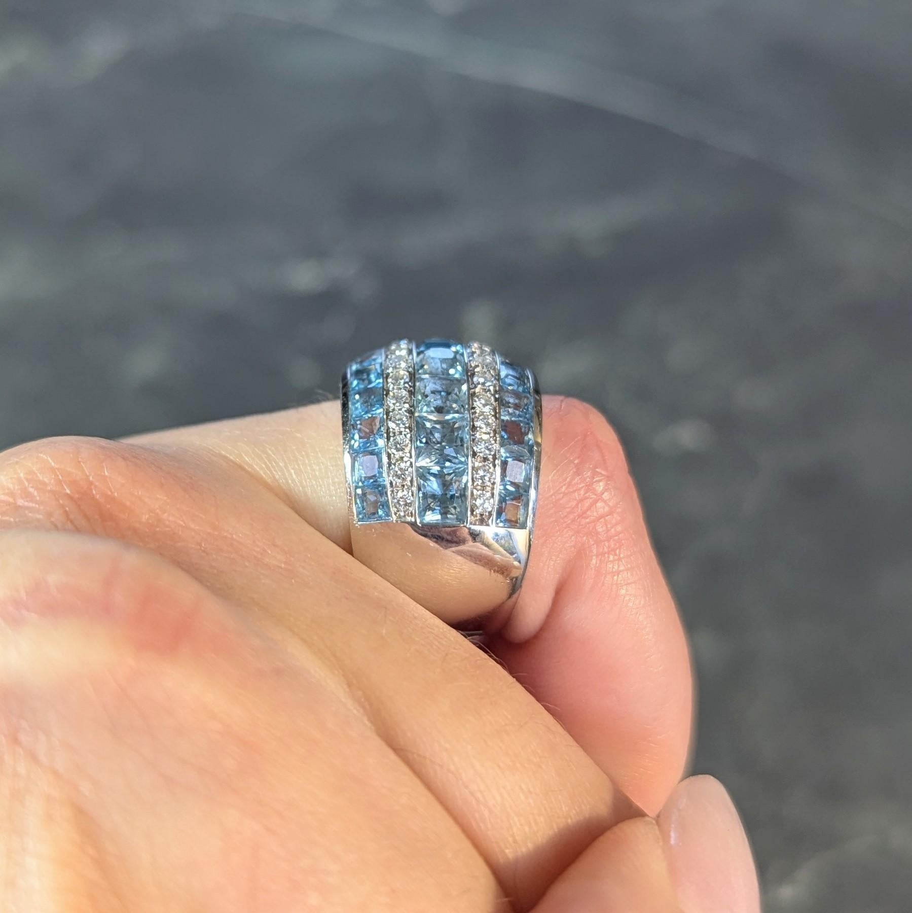 Contemporary 5.40 CTW Aquamarine Diamond 18 Karat White Gold Band Ring en vente 8