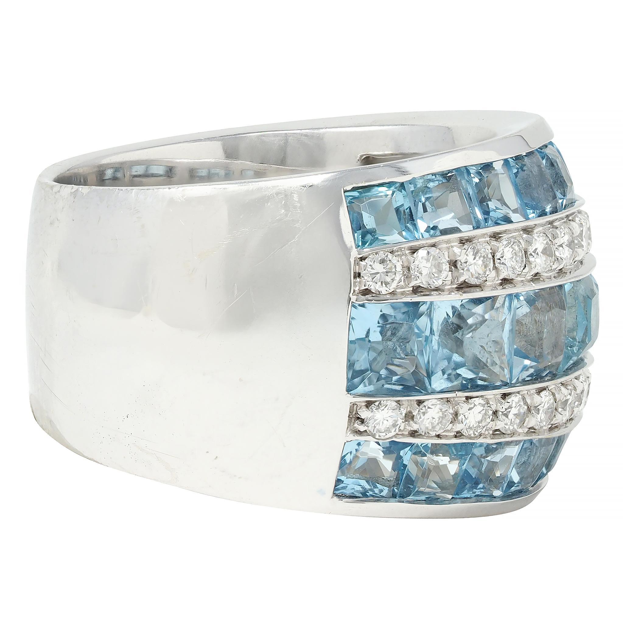 Contemporary 5.40 CTW Aquamarine Diamond 18 Karat White Gold Band Ring Excellent état - En vente à Philadelphia, PA