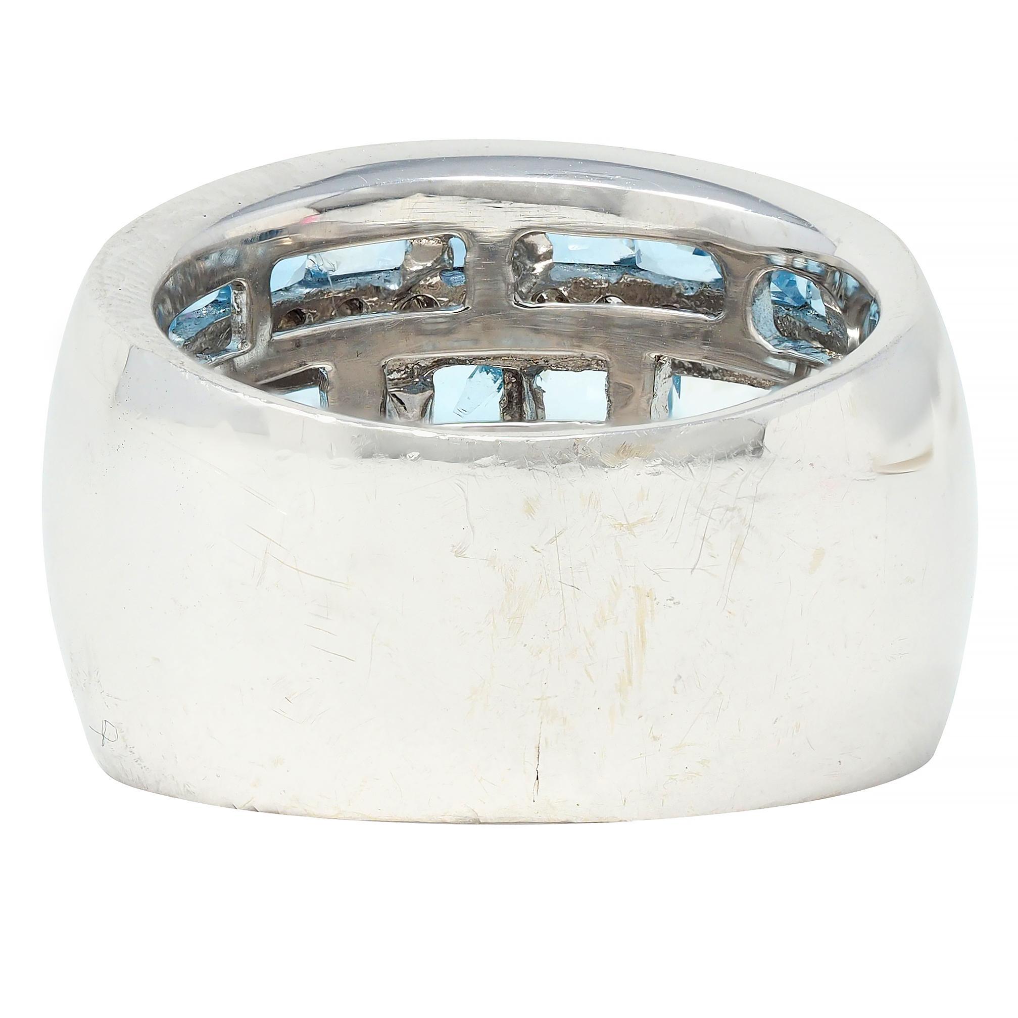 Contemporary 5.40 CTW Aquamarine Diamond 18 Karat White Gold Band Ring Unisexe en vente