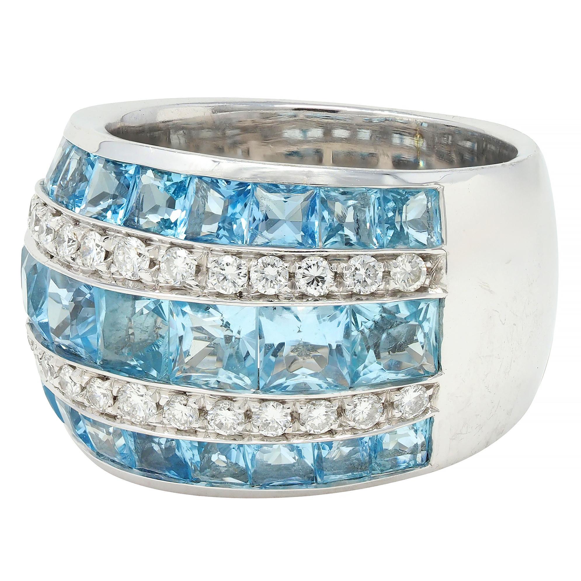 Contemporary 5.40 CTW Aquamarine Diamond 18 Karat White Gold Band Ring en vente 2