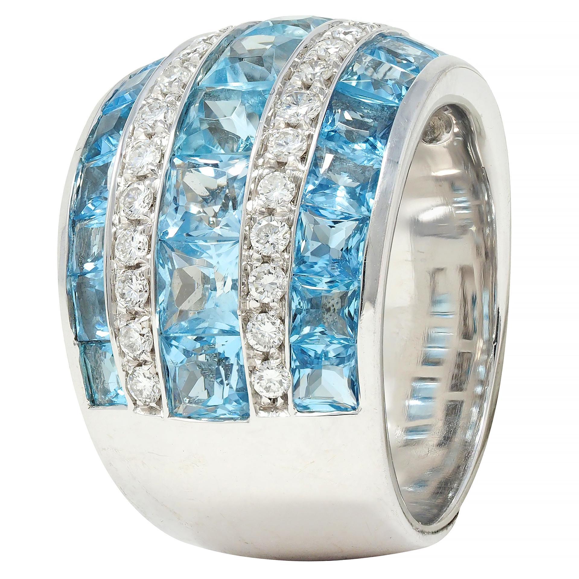 Contemporary 5.40 CTW Aquamarine Diamond 18 Karat White Gold Band Ring en vente 3