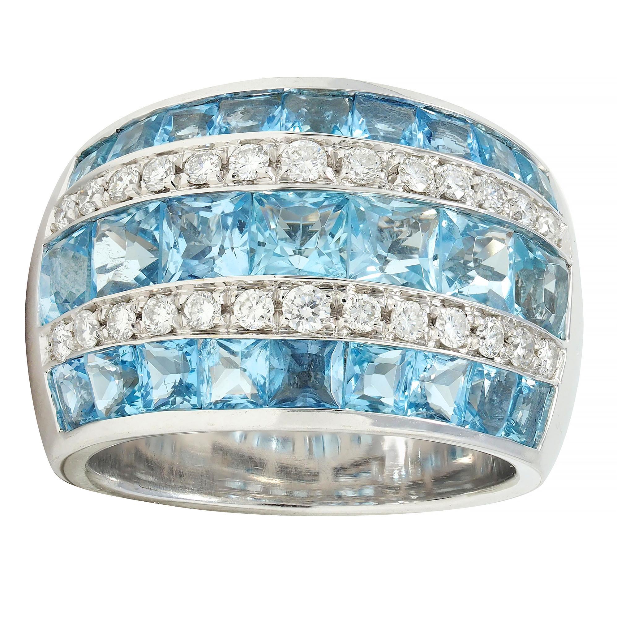 Contemporary 5.40 CTW Aquamarine Diamond 18 Karat White Gold Band Ring en vente 4