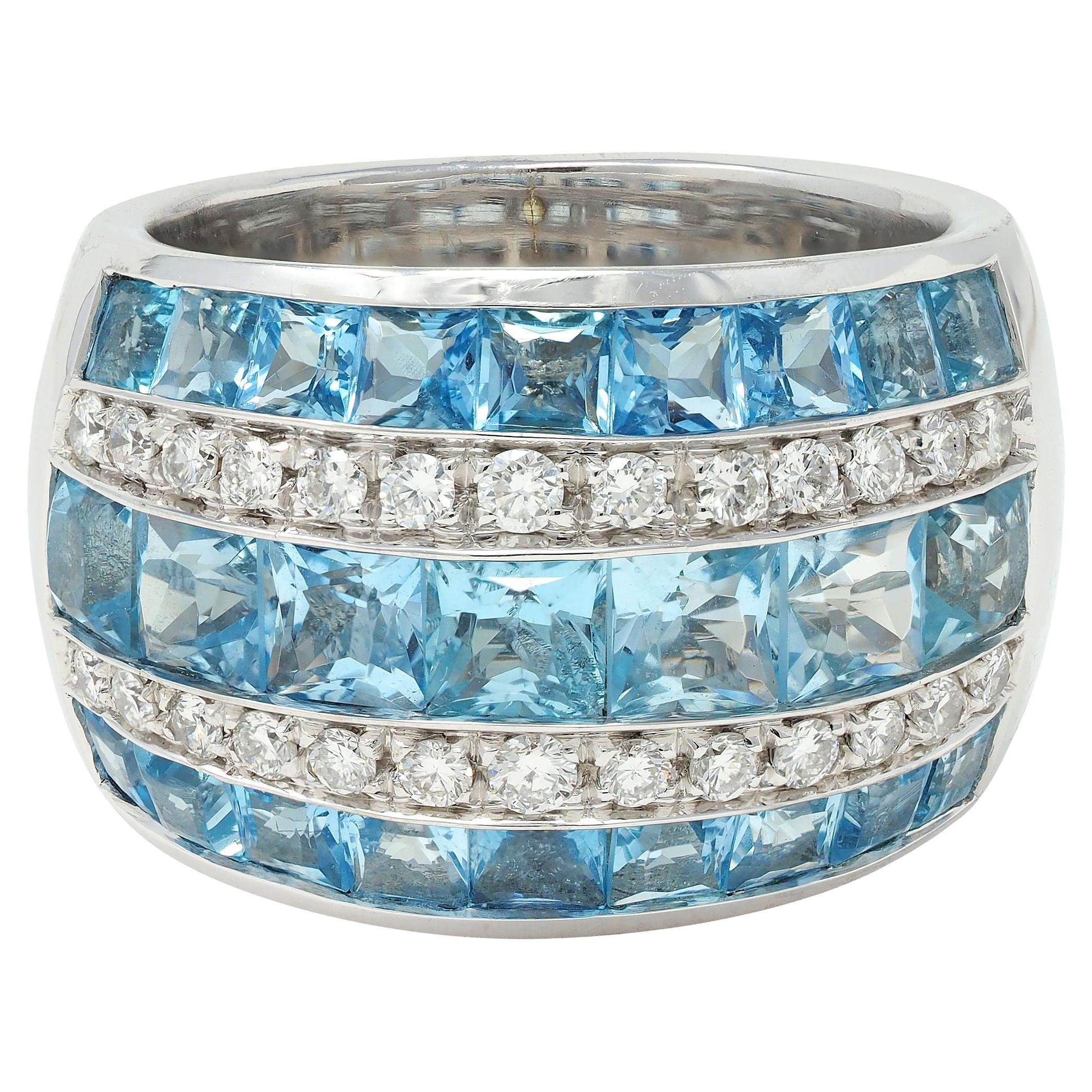 Contemporary 5.40 CTW Aquamarine Diamond 18 Karat White Gold Band Ring en vente