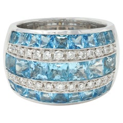 Contemporary 5.40 CTW Aquamarin Diamant 18 Karat Weißgold Band Ring