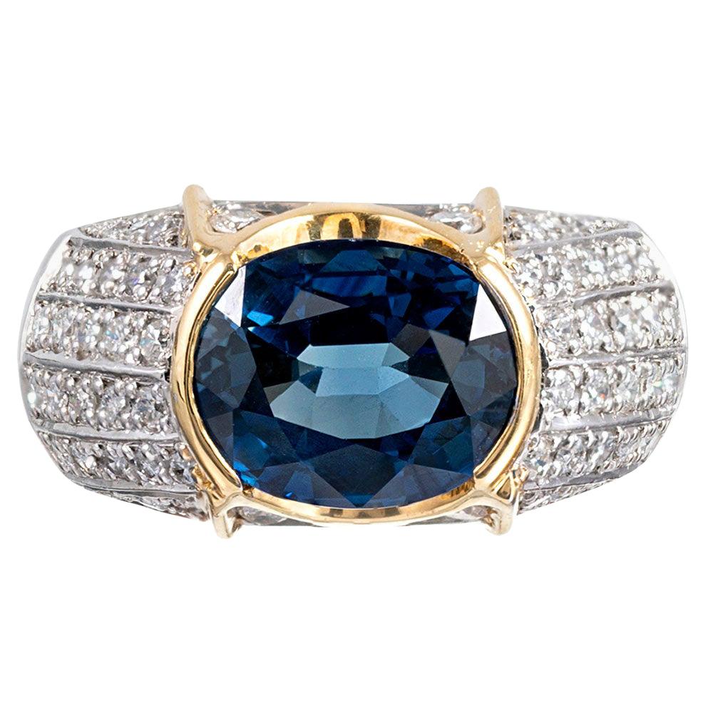 Contemporary 5.52 Carat Sapphire and Diamond Ring For Sale