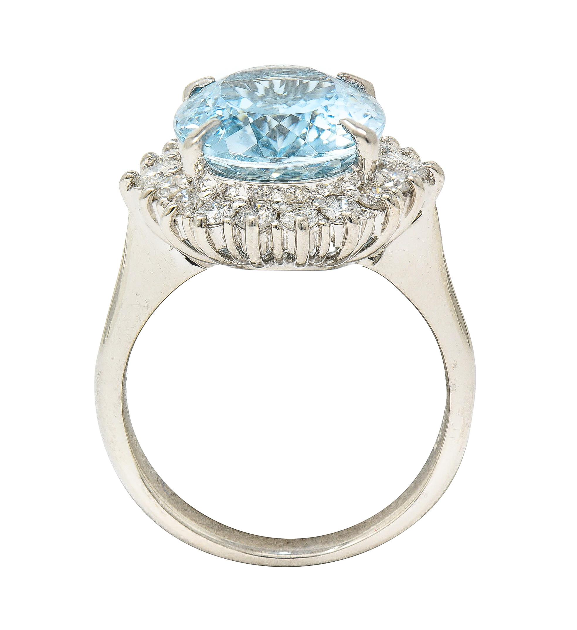 Contemporary 5.55 CTW Oval Cut Aquamarine Diamond Platinum Halo Ring 5