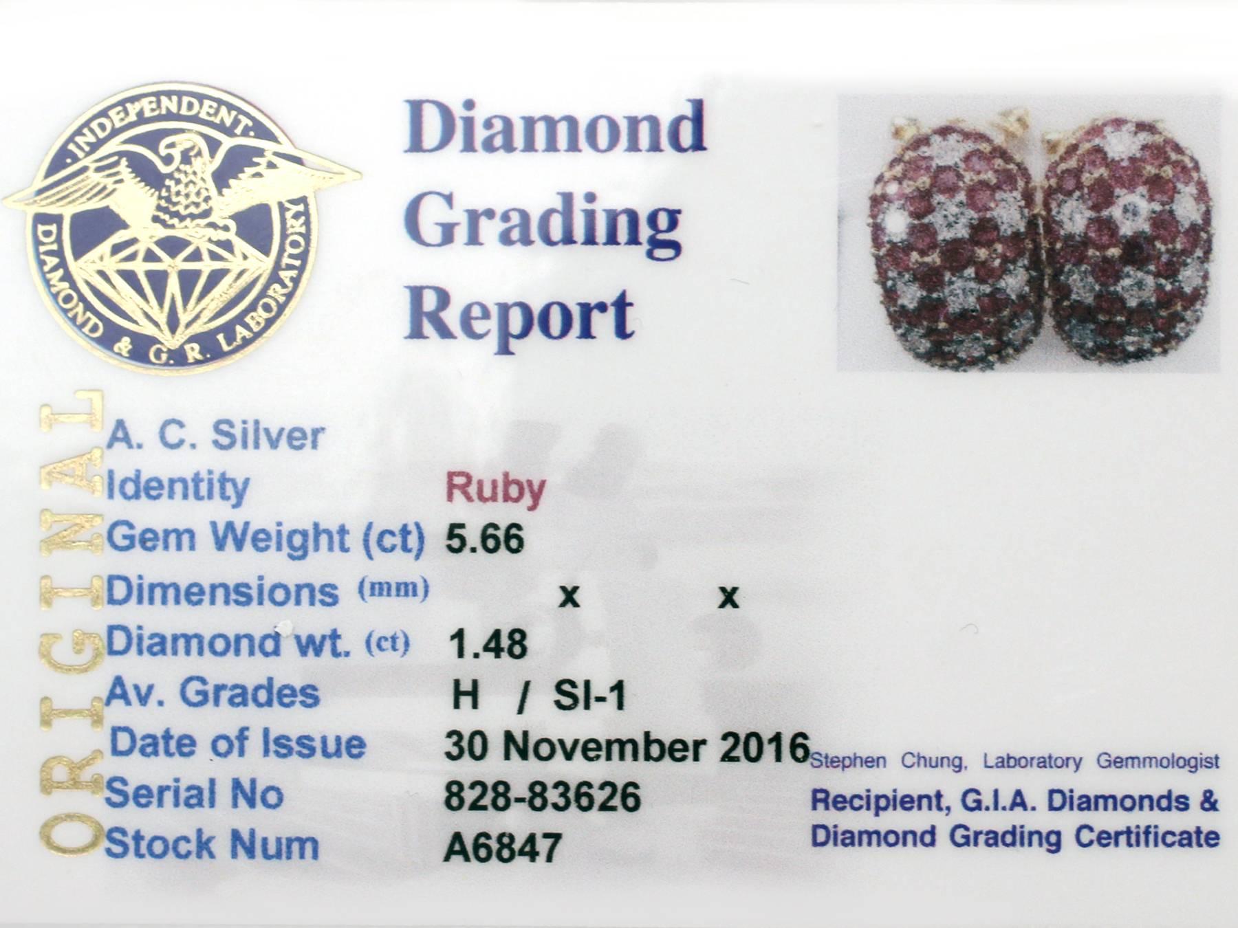 Contemporary 5.66 Carat Ruby 1.48 Carat Diamond Yellow Gold Earrings 3