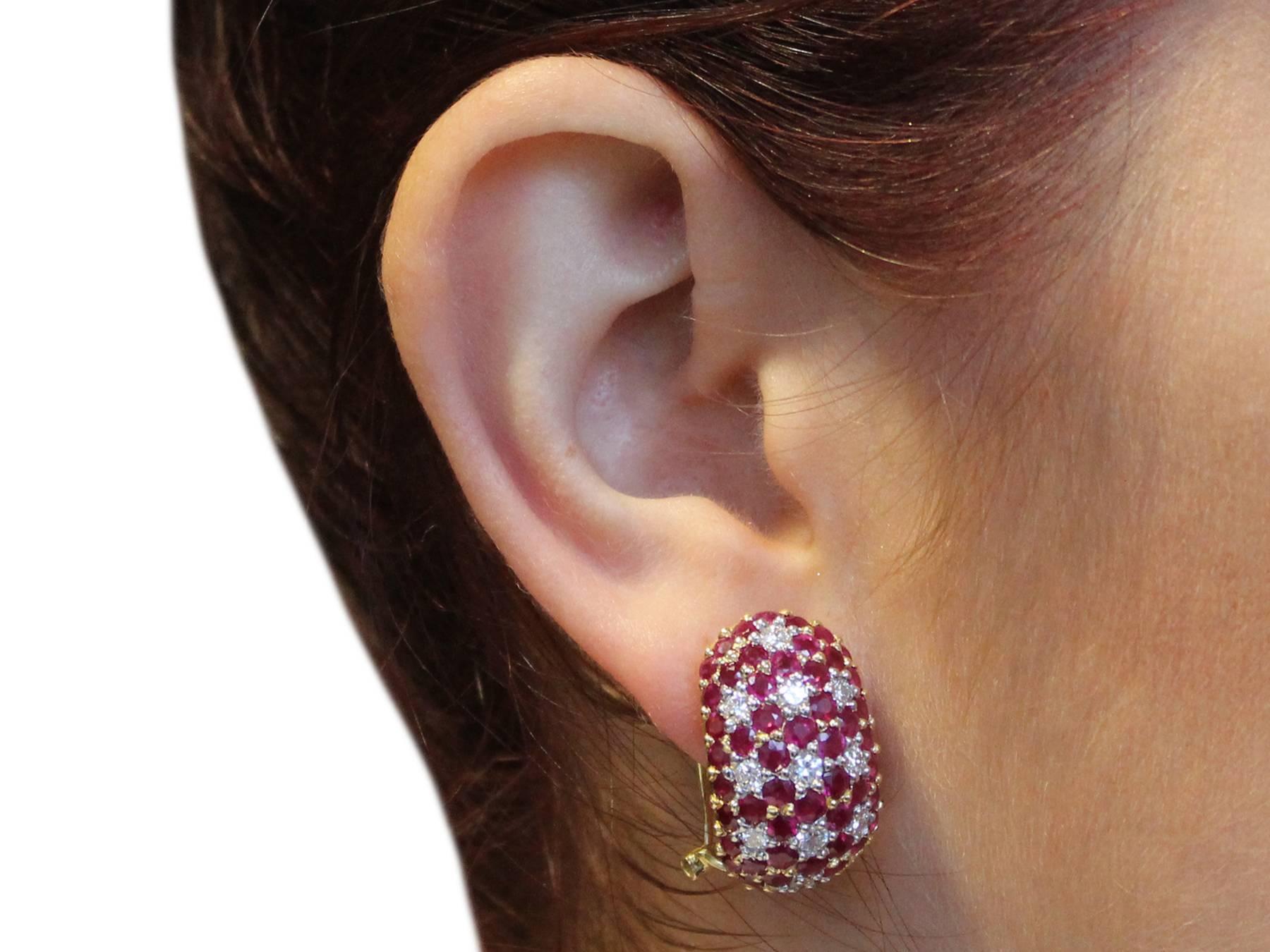 Contemporary 5.66 Carat Ruby 1.48 Carat Diamond Yellow Gold Earrings 4