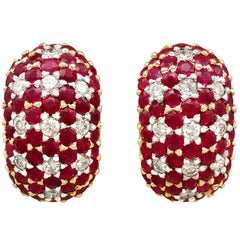 Contemporary 5.66 Carat Ruby 1.48 Carat Diamond Yellow Gold Earrings