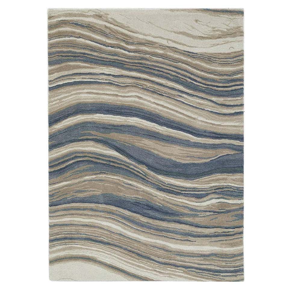 Rug and Kilim's Hand-Knotted Abstract Rug in Beige-Brown Wavy Stripes ...