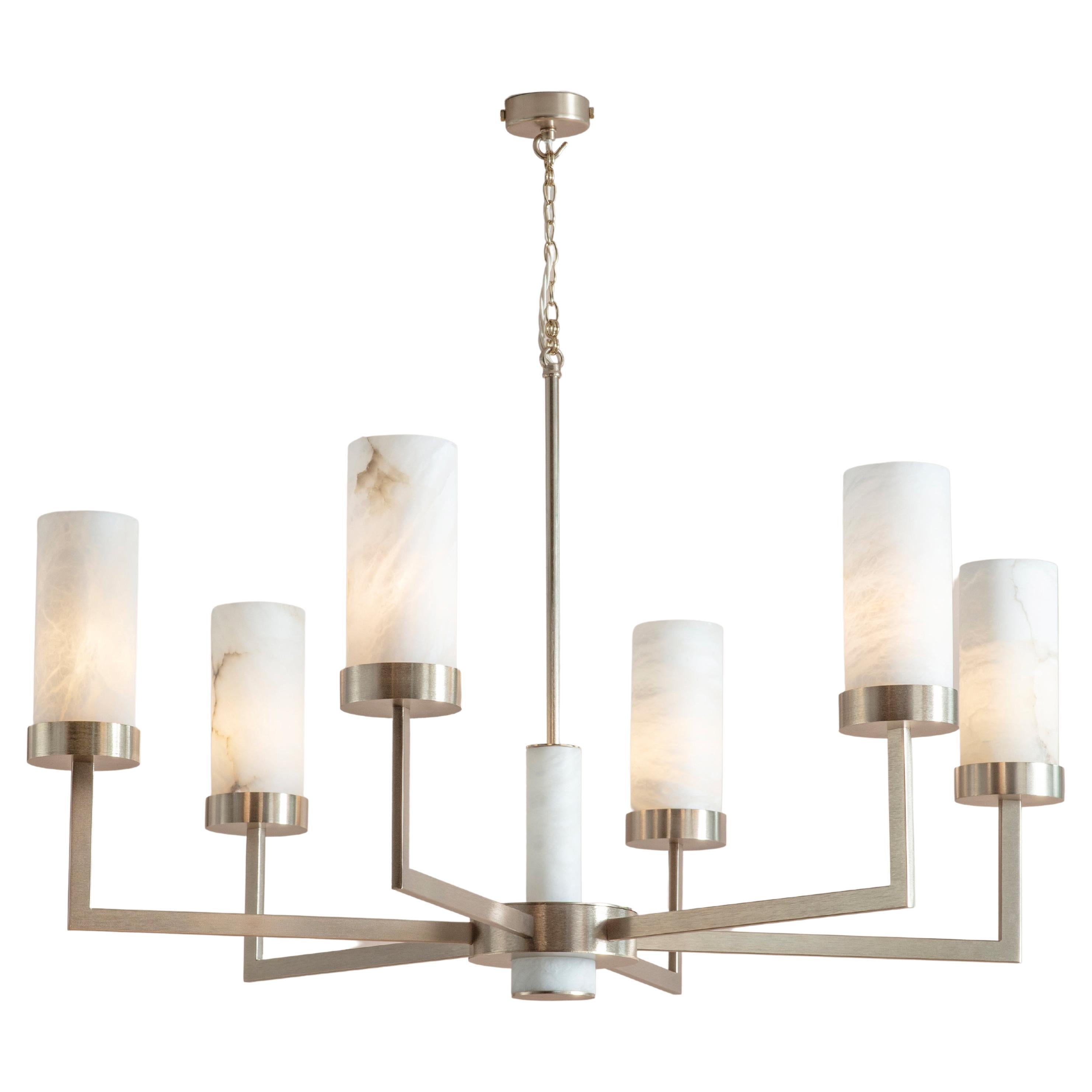Contemporary Gold Alabaster 6-Arm Compass Chandelier by Tigermoth Lighting