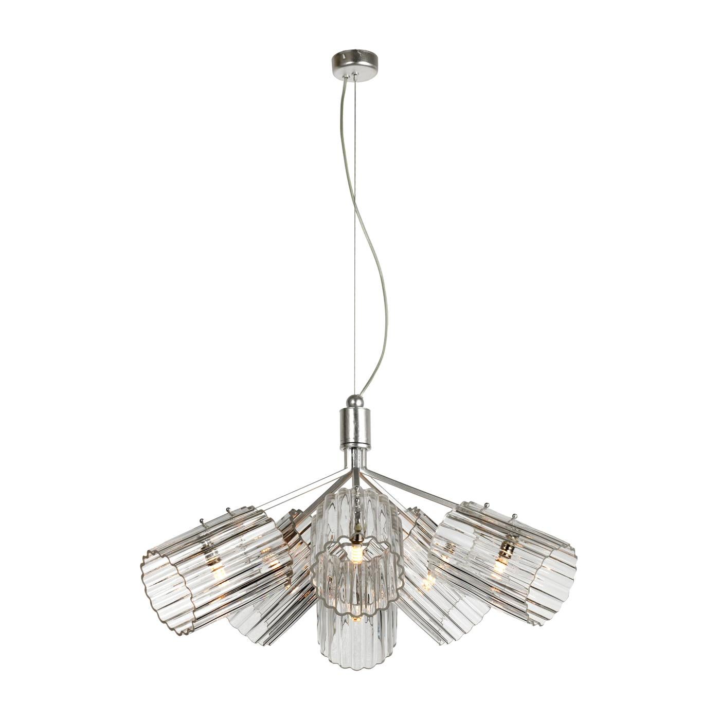 Contemporary 6 Branches Silver Pendant Lamp For Sale
