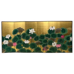 Contemporary 6-Panel Screen: Lotus Garden on Gold