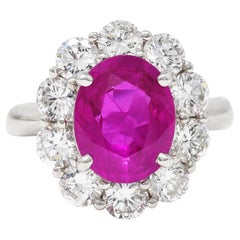 Contemporary 6.30 Carats Burma Ruby Diamond Platinum Cluster Gemstone Ring GIA