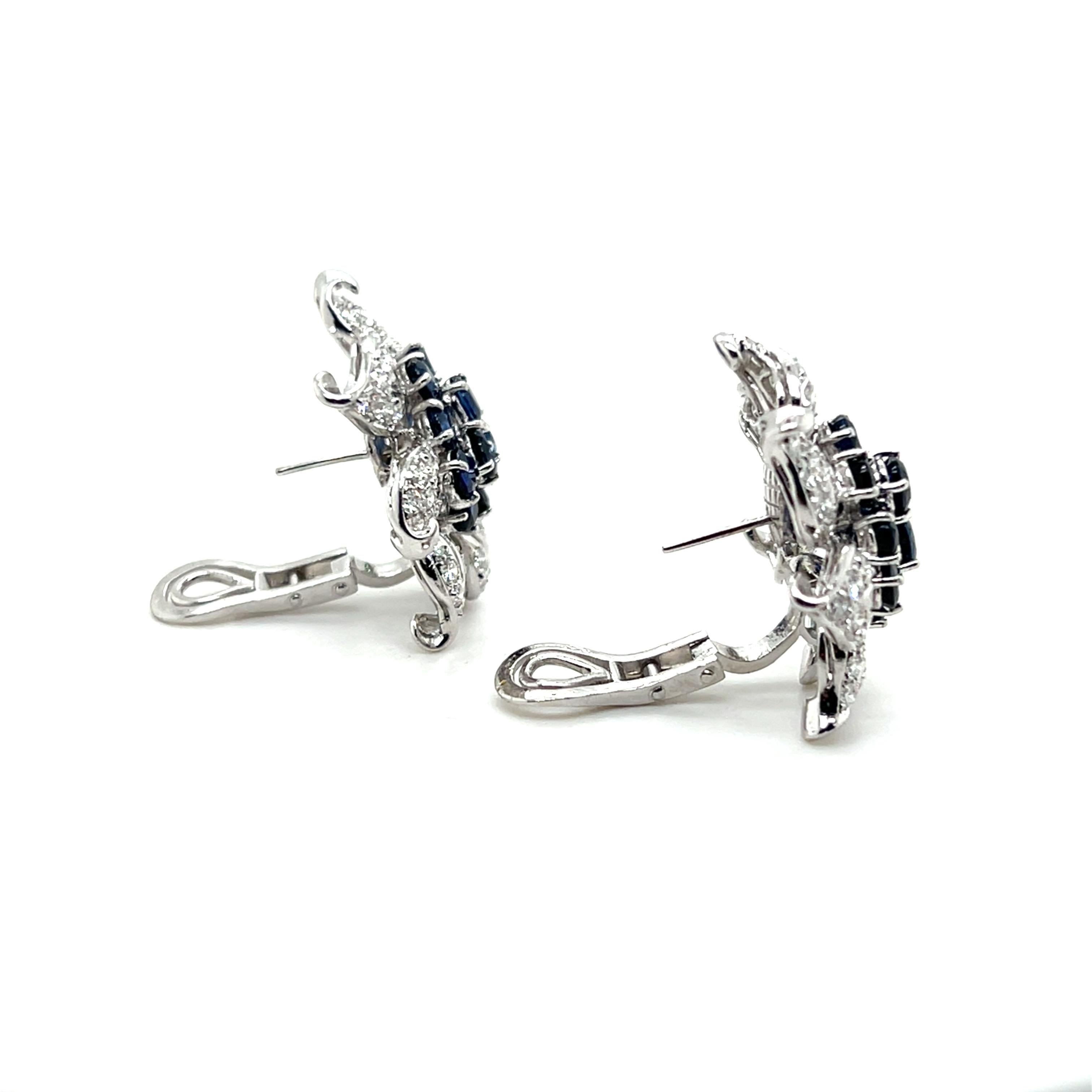 Contemporary 6.67 TCW Sapphire & 4.50 TCW Diamond Floral White Gold Earrings For Sale 6