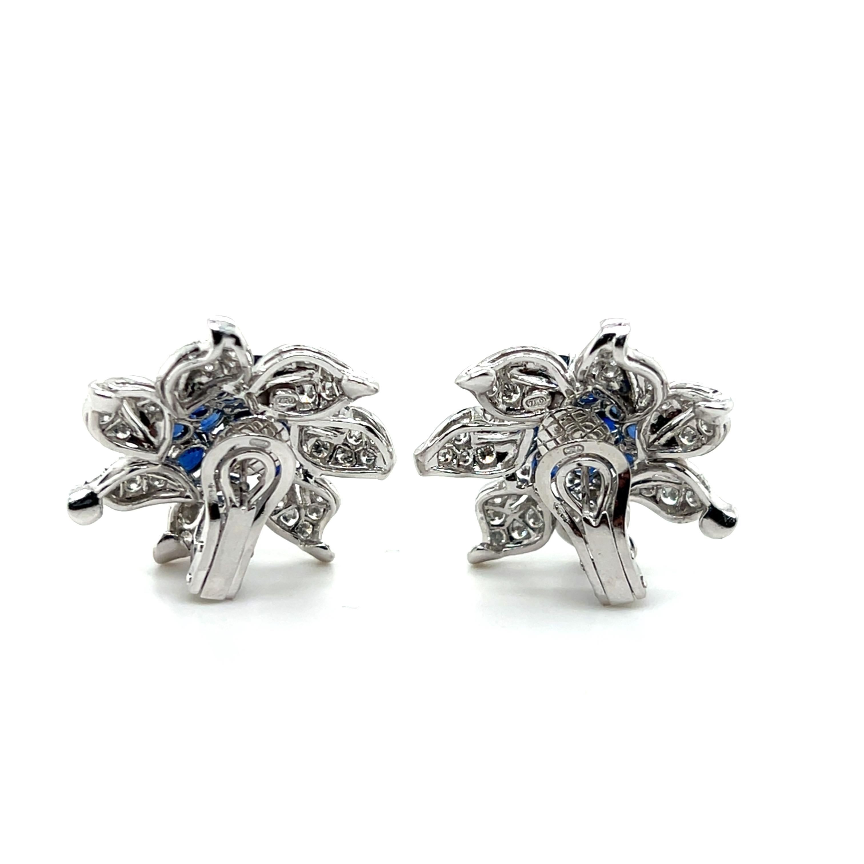 Contemporary 6.67 TCW Sapphire & 4.50 TCW Diamond Floral White Gold Earrings For Sale 7