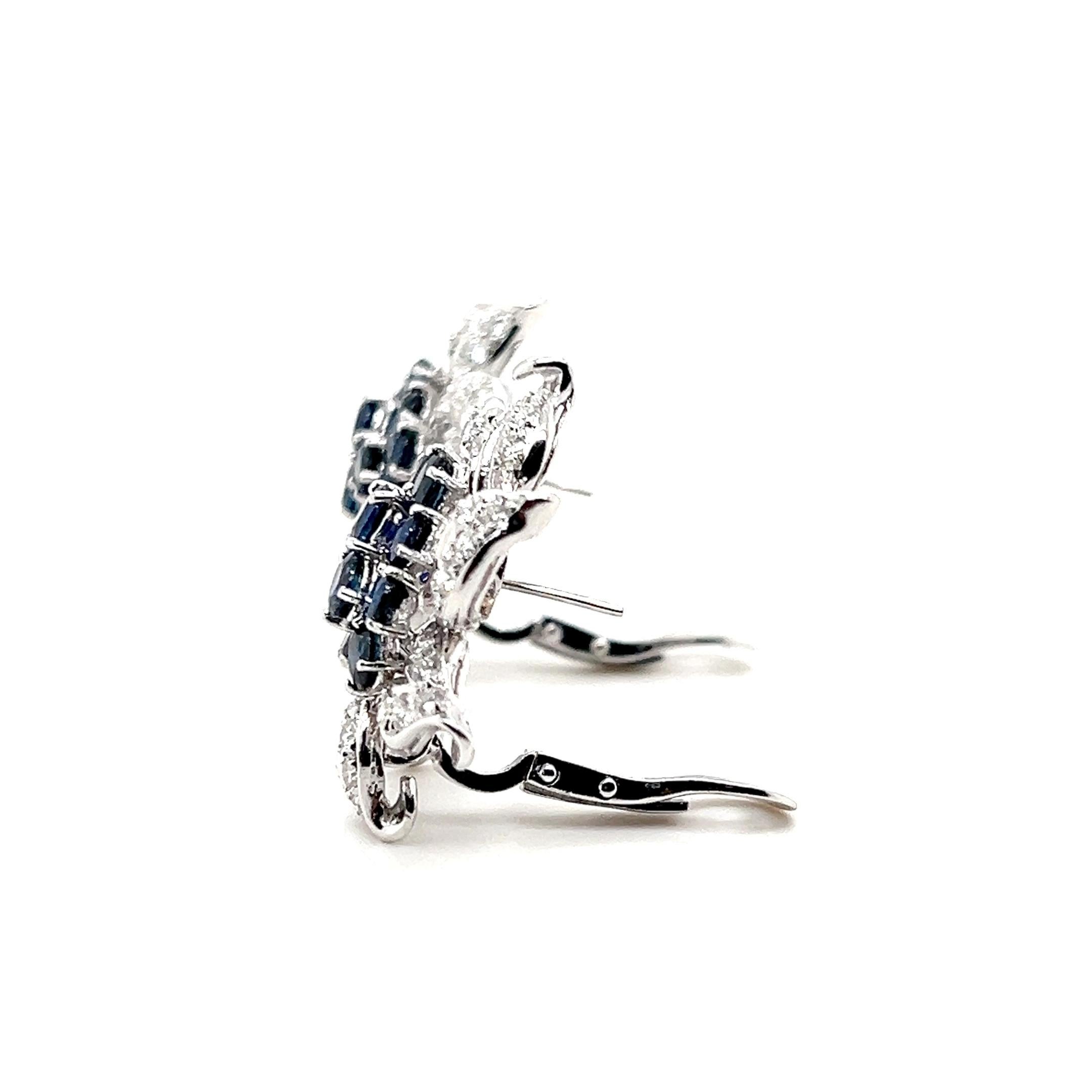 Contemporary 6.67 TCW Sapphire & 4.50 TCW Diamond Floral White Gold Earrings For Sale 3