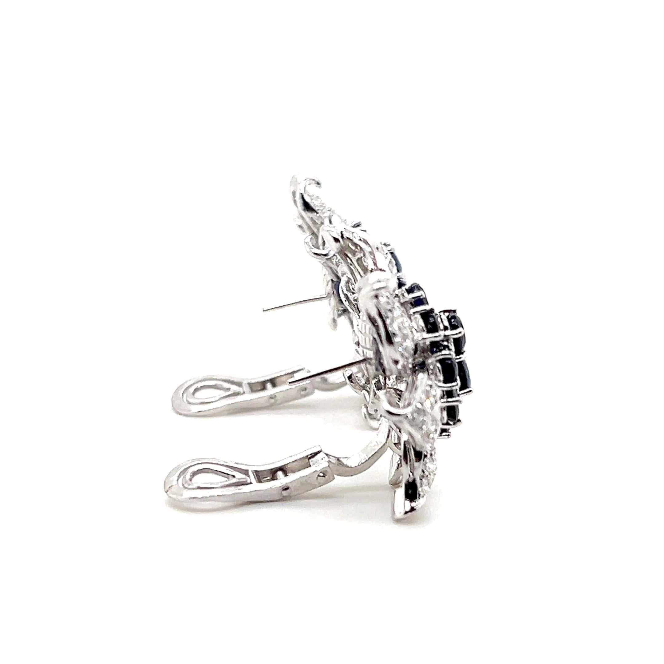Contemporary 6.67 TCW Sapphire & 4.50 TCW Diamond Floral White Gold Earrings For Sale 4