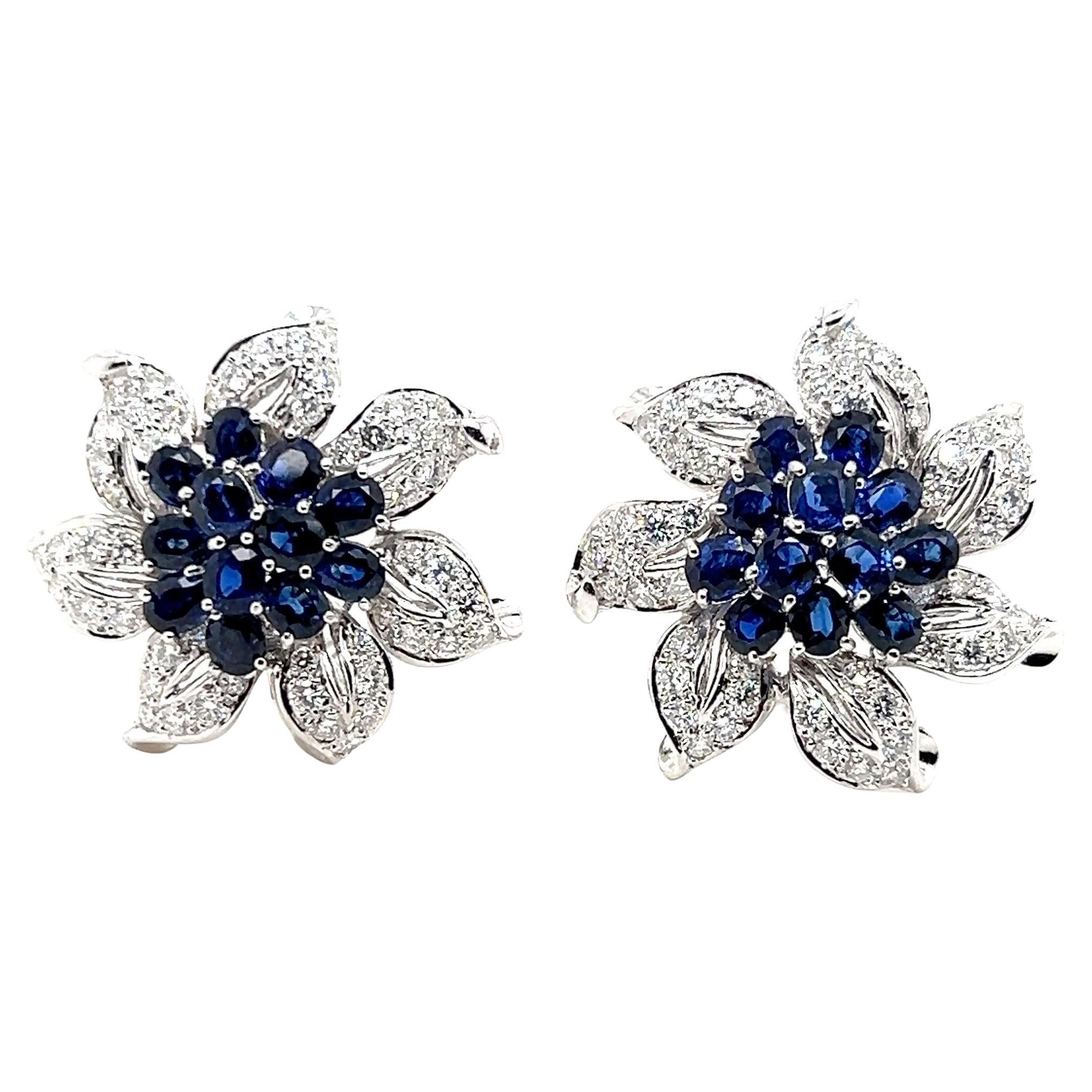 Boucles d'oreilles contemporaines en or blanc avec saphir de 6,67 TCW et diamant de 4,50 TCW