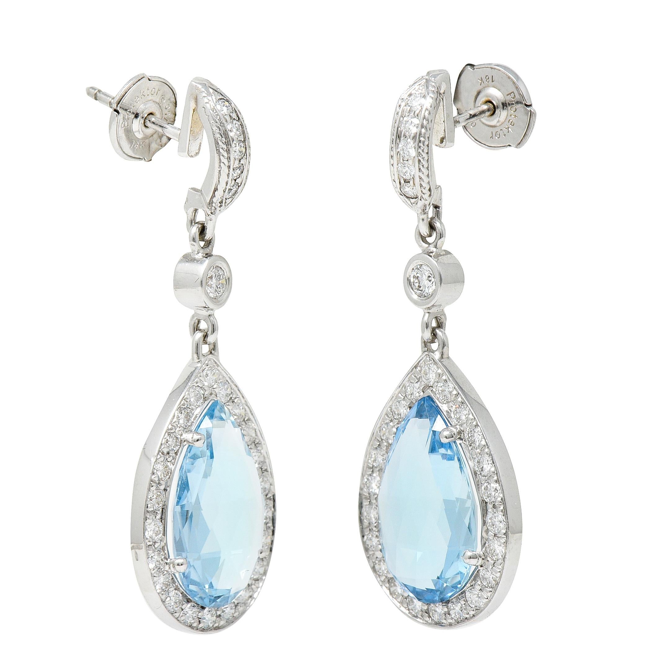 Contemporary 6.70 Carats Aquamarine Diamond 18 Karat White Gold Drop Earrings 1