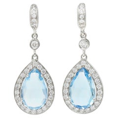 Contemporary 6.70 Carats Aquamarine Diamond 18 Karat White Gold Drop Earrings