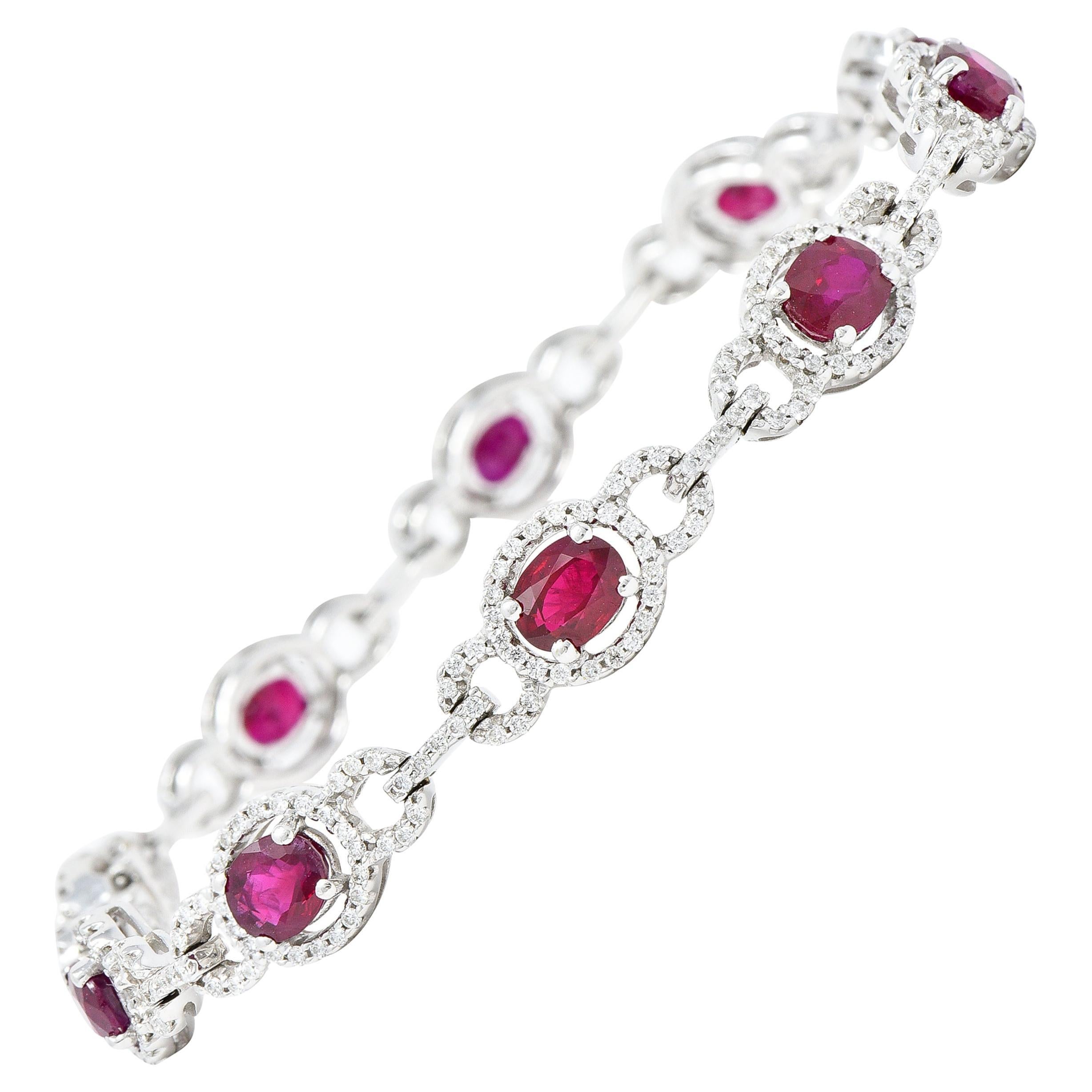 Contemporary 6.92 Carats Ruby Diamond 18 Karat White Gold Circle Line Bracelet