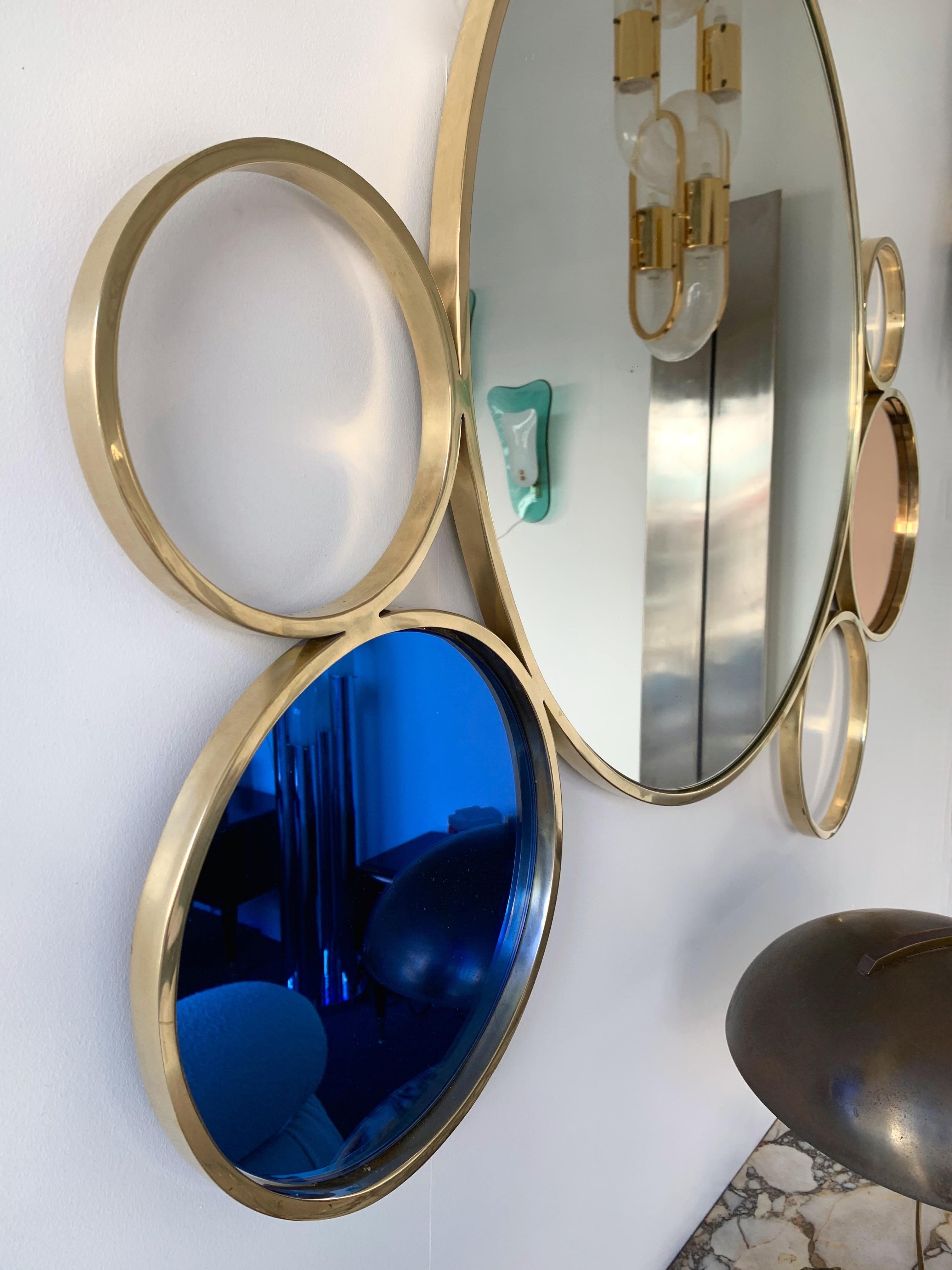 Italian Contemporary 7 Brass Circle Mirror, Italy