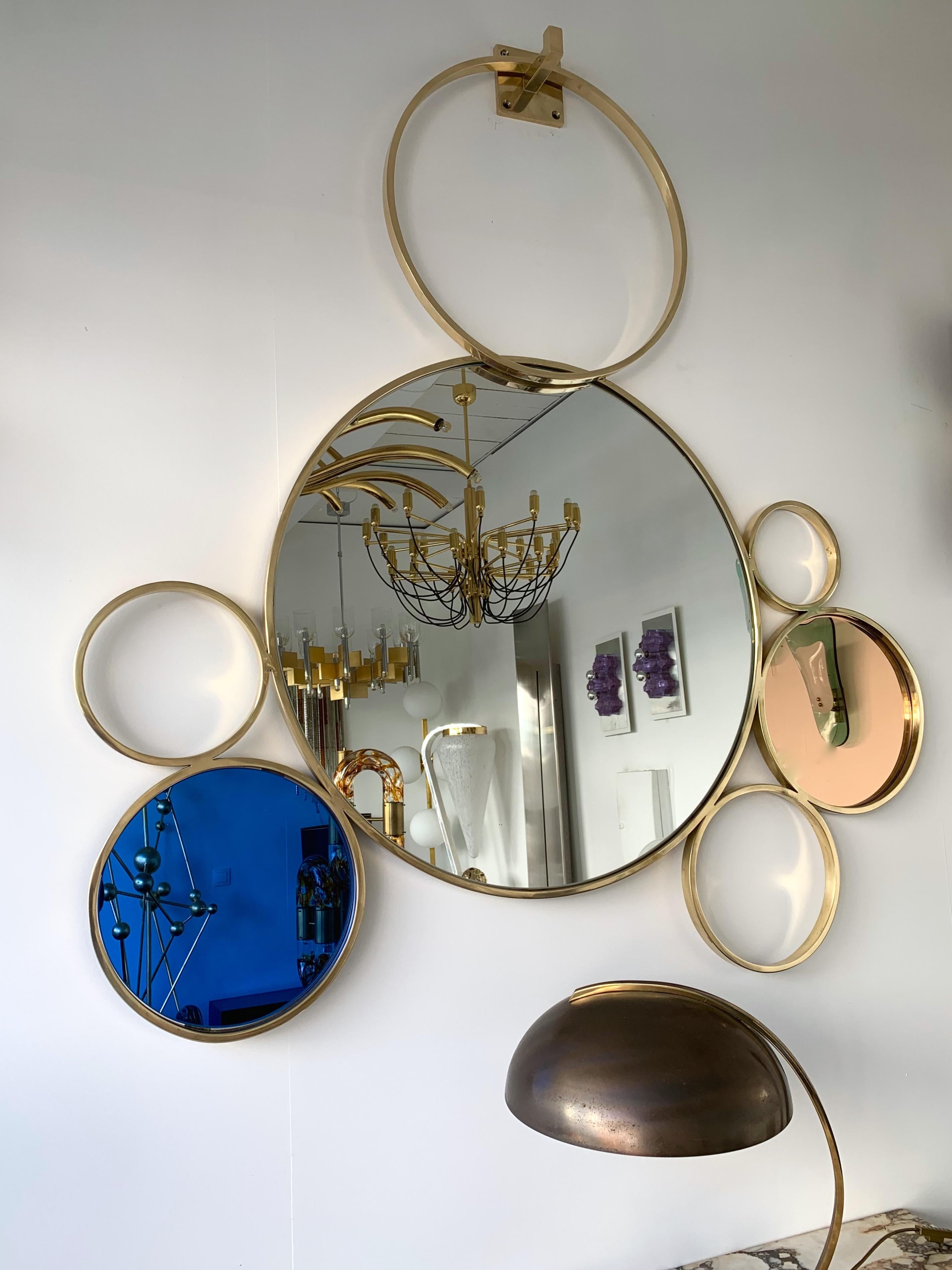Contemporary 7 Brass Circle Mirror, Italy 1