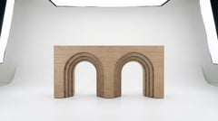 Contemporary 70" Architectural Console Table with Stepped Arches In Limed Oak