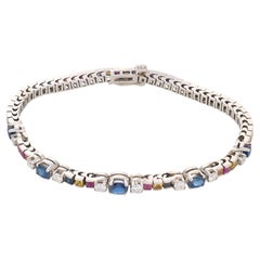 Zeitgenössisches 7,00 Karat Multicolor-Saphir-Diamant-Armband aus 14 Karat Weißgold