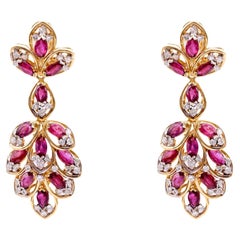 Contemporary 7.05 Carat Marquise Ruby Diamond 18K Yellow Gold Dangle Earrings