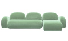 Organic Modern, Contemporary 70s Style Aquamarine Velvet Sectional Sofa Unkai