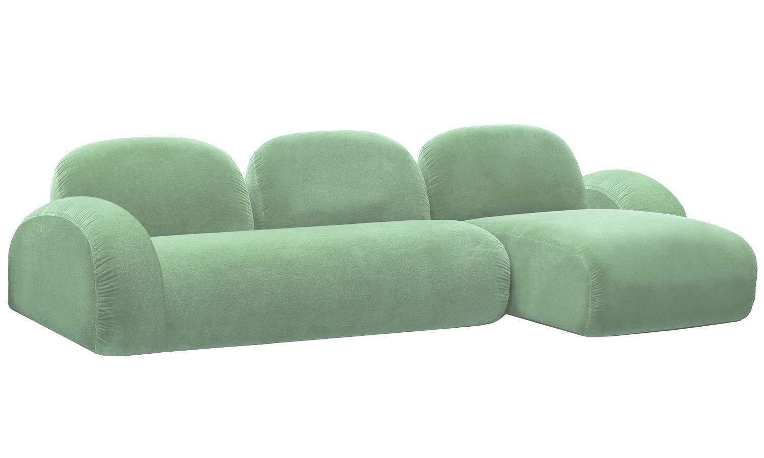 Mid-Century Modern Canapé sectionnel en velours aigue-marine Organic Modern, Contemporary 70s Style Unkai en vente