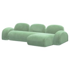 Organic Modern, Contemporary 70s Style Aquamarine Velvet Sectional Sofa Unkai