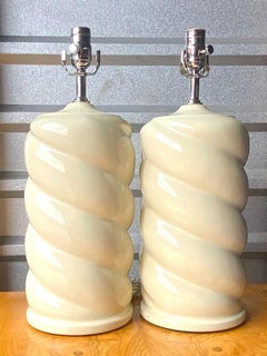 Contemporary 70s Twist Ceramic Lamps - a Pair