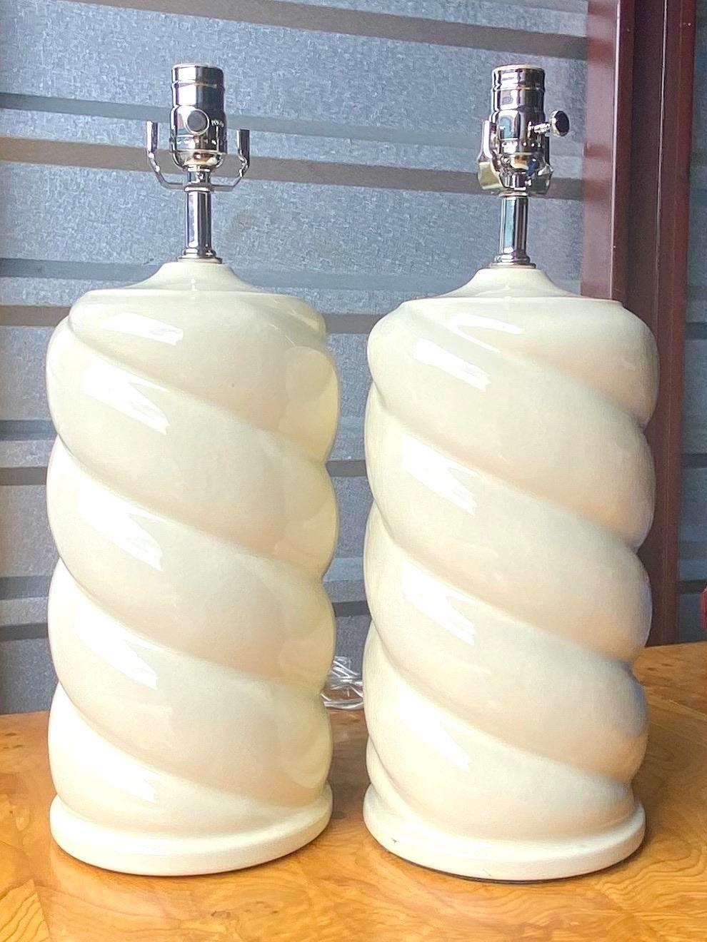 20th Century Contemporary 70s Twist Ceramic Lamps - a Pair For Sale