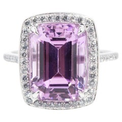 Contemporary 7.18 Carat Kunzite & Diamond Halo Ring 18 Carat White Gold