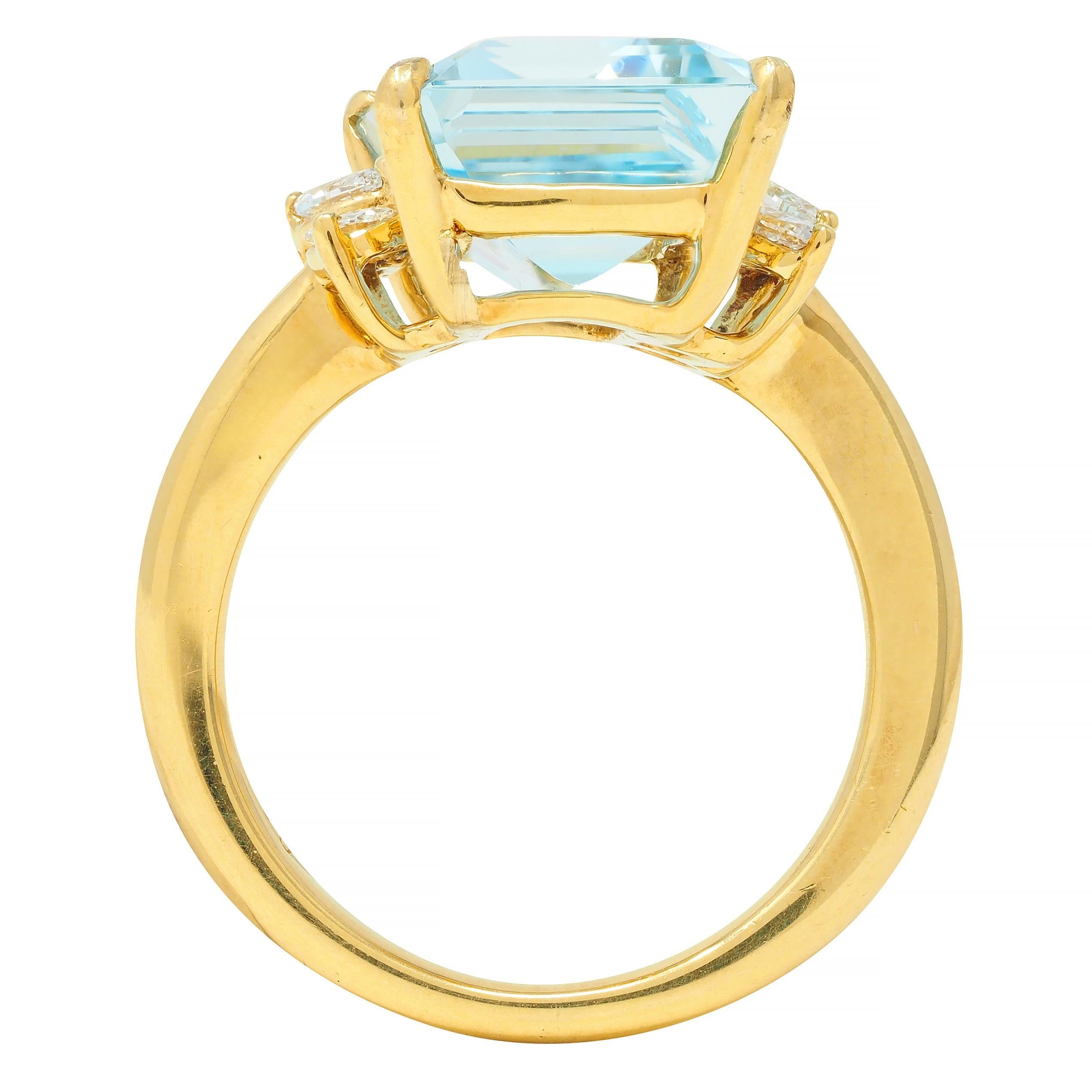 Contemporary 7.27 CTW Aquamarine Diamond 18 Karat Yellow Gold Cocktail Ring For Sale 5