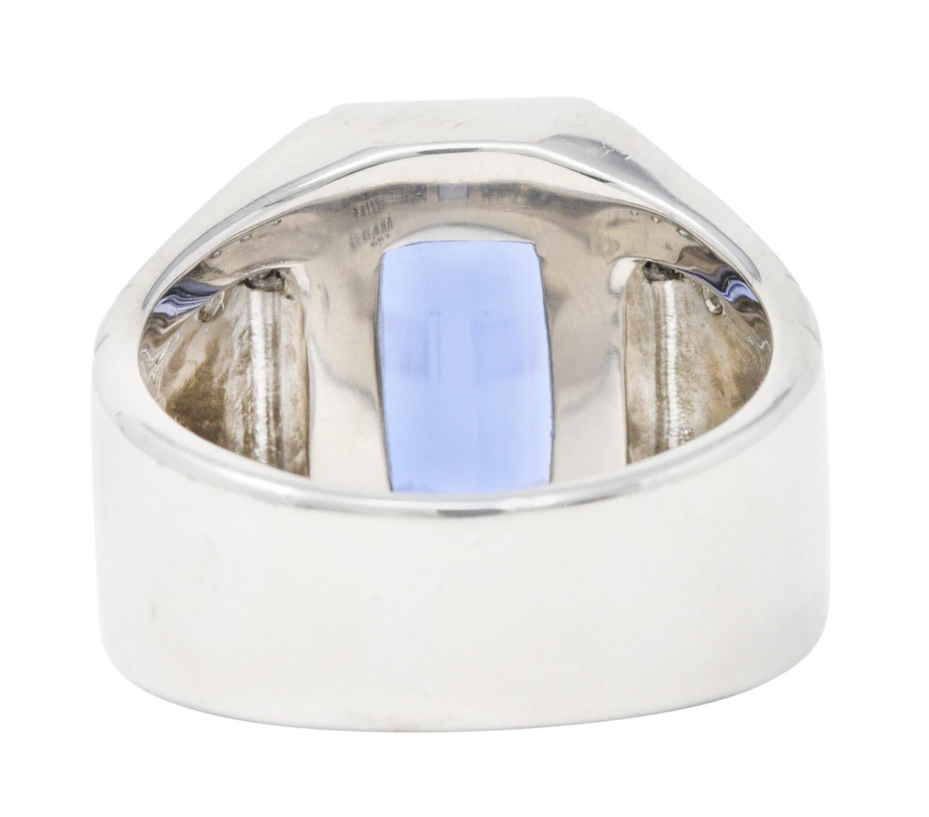 Contemporary 7.32 Carats Sapphire Diamond Platinum Unisex Men's Ring In Excellent Condition In Philadelphia, PA