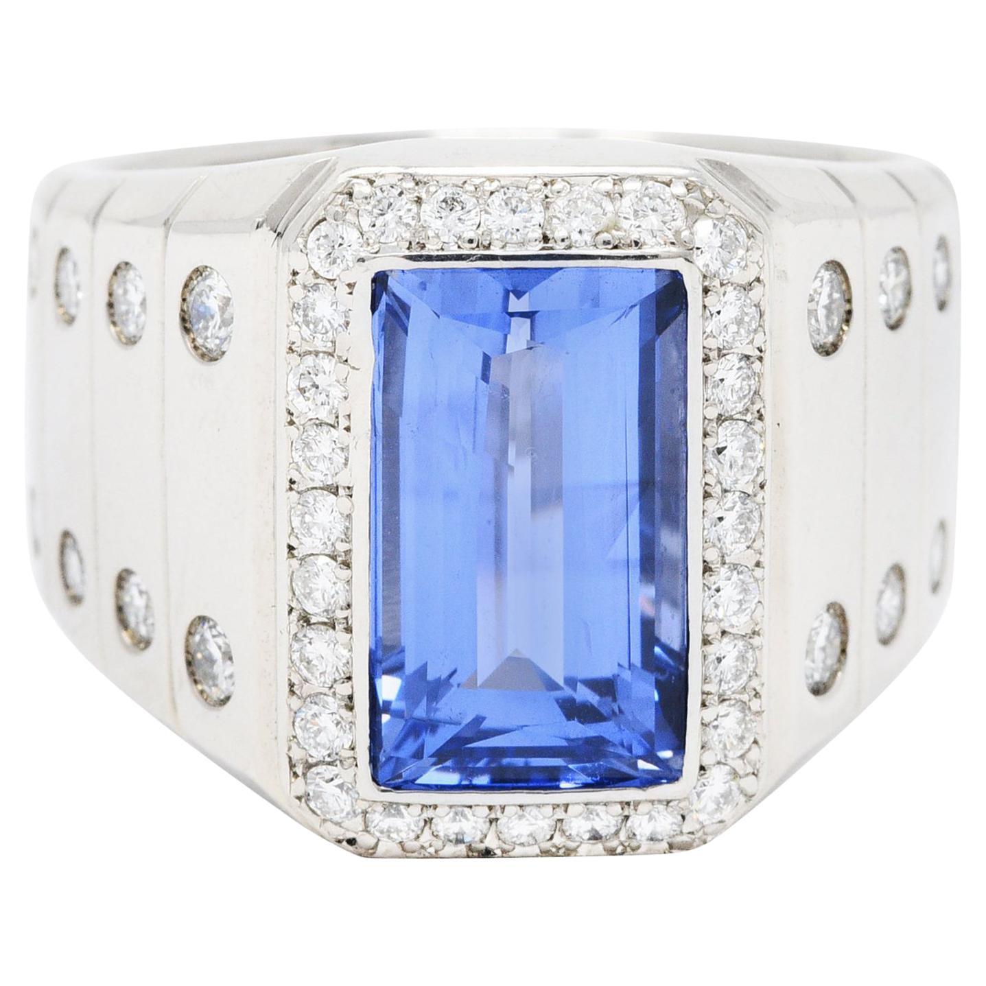 Contemporary 7.32 Carats Sapphire Diamond Platinum Unisex Men's Ring