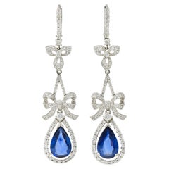 Contemporary 7.70 Carats Sapphire Diamond 18 Karat White Gold Drop Earrings