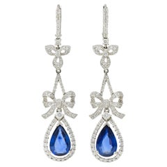 Zeitgenössische 7,70 Karat Saphir-Diamant-Tropfen-Ohrringe aus 18 Karat Weißgold