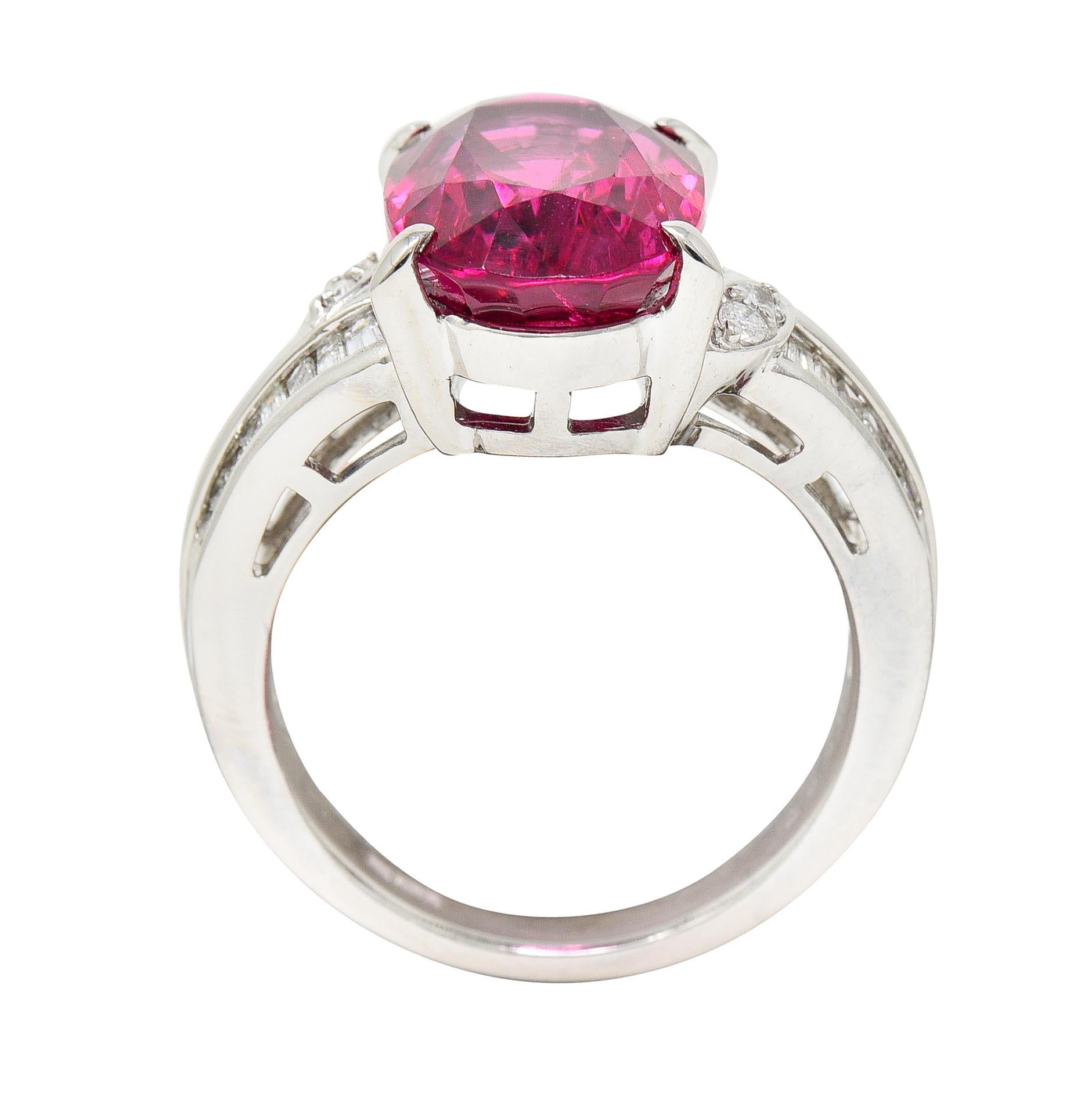 Contemporary 7.54 Carats Rubellite Tourmaline Diamond Platinum Cocktail Ring 5