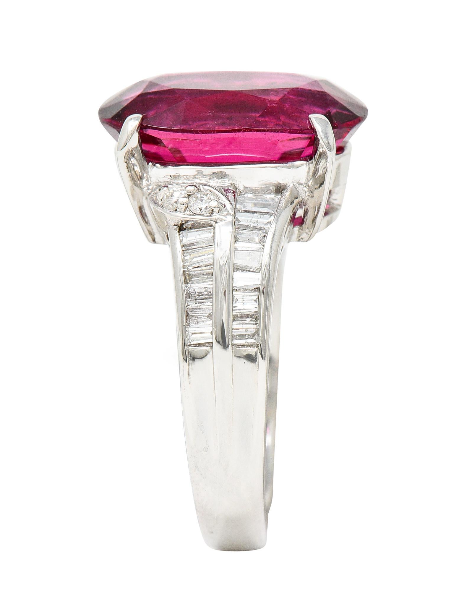 Contemporary 7.54 Carats Rubellite Tourmaline Diamond Platinum Cocktail Ring 7